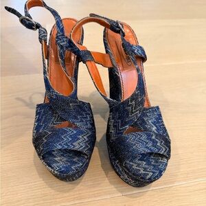 Missoni Blue Chevron Slingback Platform Sandals